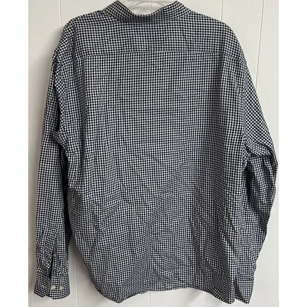 Banana Republic Mens Shirt Oxford XL Extra Large Light Blue Checked Untucked Fit